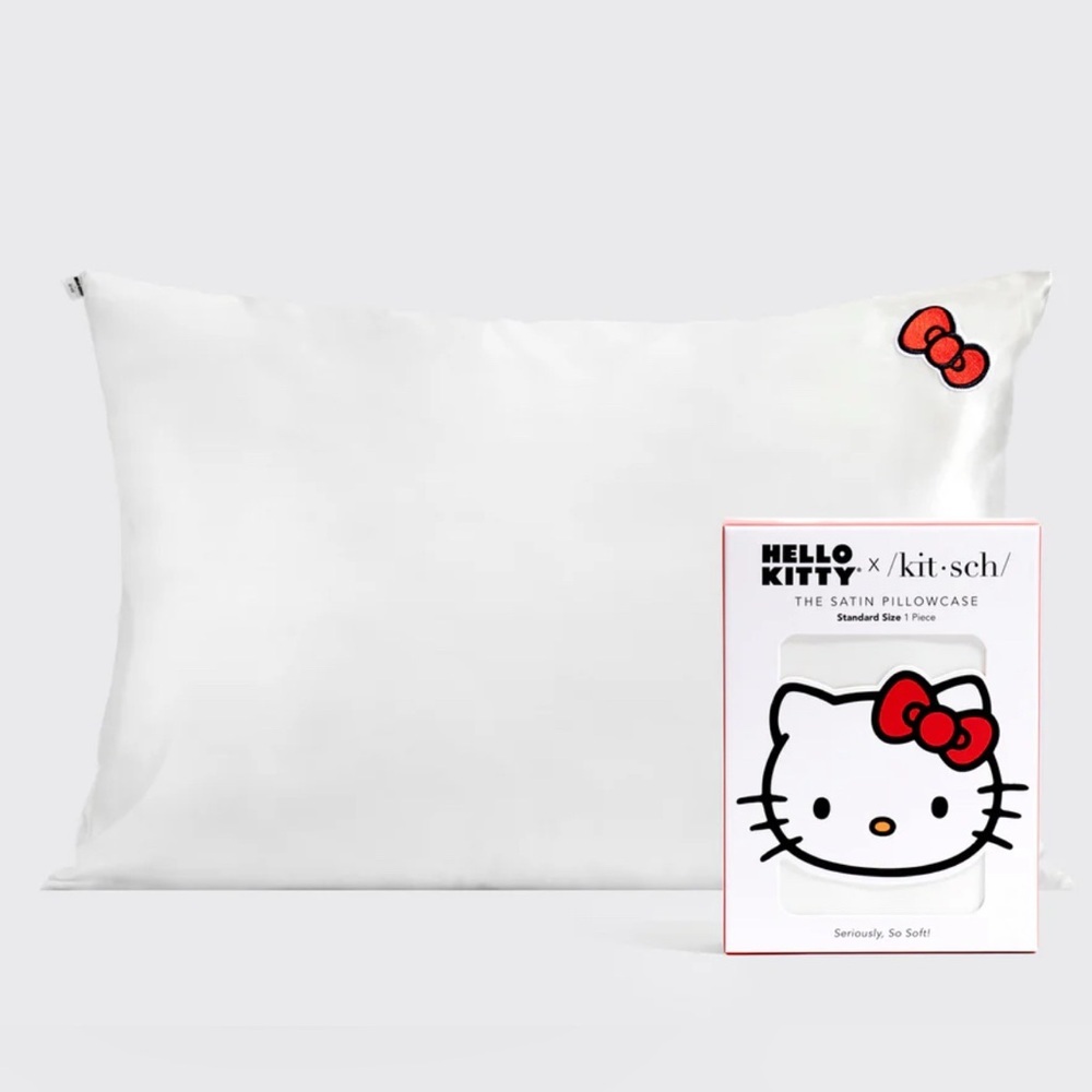 NWT, Kitsch x Hello Kitty Satin Pillowcase in Ivory Kitty Bow, Standard Size